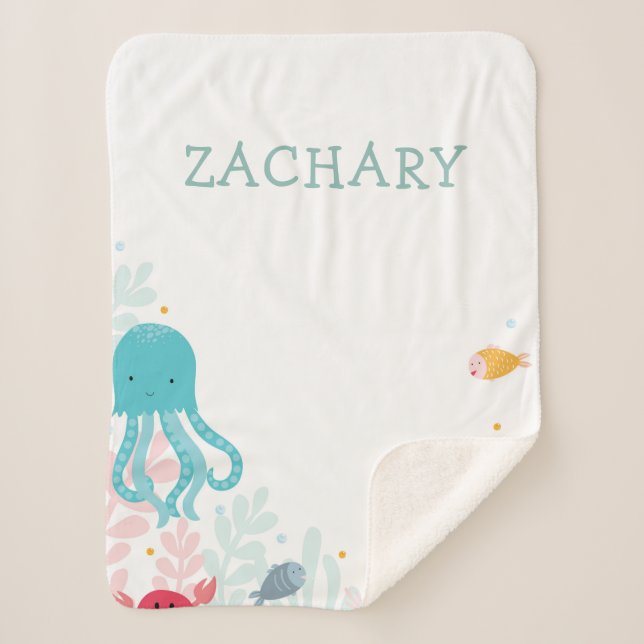 Personalised Under the Sea Baby/Kid Sherpa Blanket (Front)