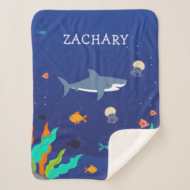 Personalised Under the Sea Baby/Kid Sherpa Blanket (Front)