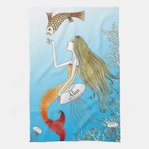 Personalised under the sea beautiful mermaid tea towel