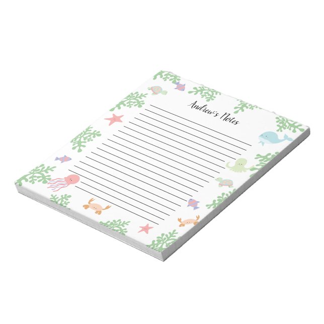 Personalised Under the Sea Ocean Animals Kids Notepad (Rotated)