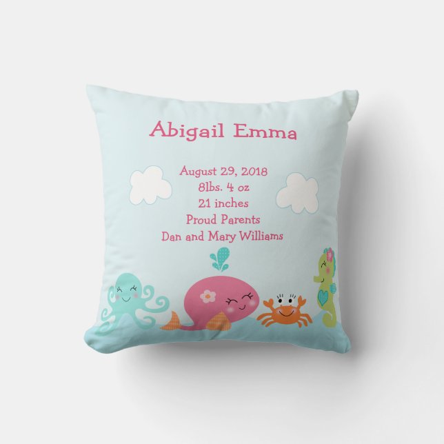 Personalised Under the Sea Pink Whale Pillow (Front)