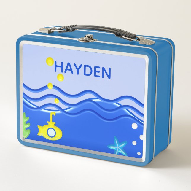 Personalised Under The Sea Submarine Beach Metal Lunch Box (Front)