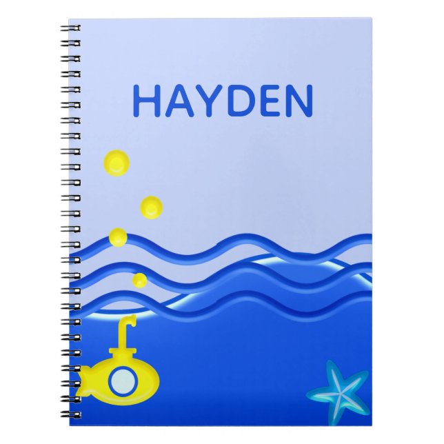 Personalised Under The Sea Submarine Beach Notebook (Front)