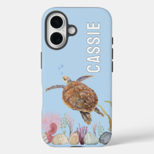 Personalised Under The Sea Turtle Blue  iPhone 16 Case
