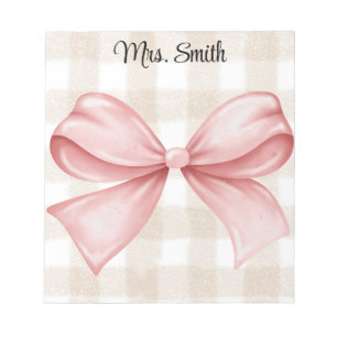 Personalised understated gingham with coquette bow notepad