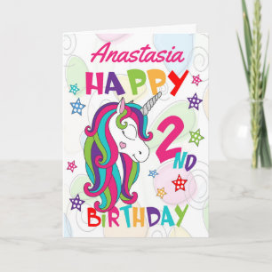 Personalised Unicorn 2nd Birthday Card