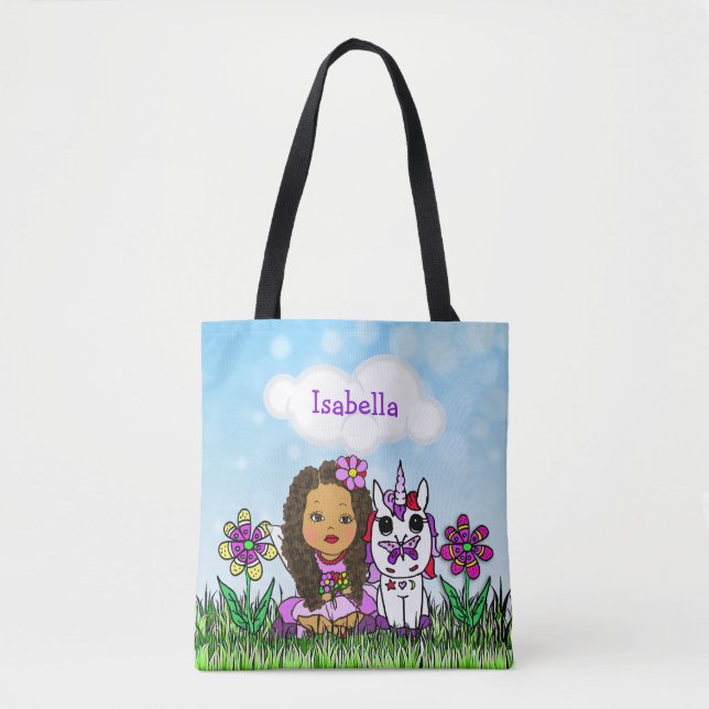 Personalised Unicorn and Fairy Purple Tote Bag (Front)