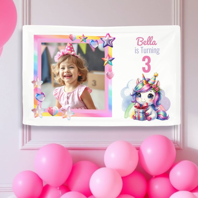 Personalised Unicorn and Photo Girl's Birthday Banner (Creator Uploaded)