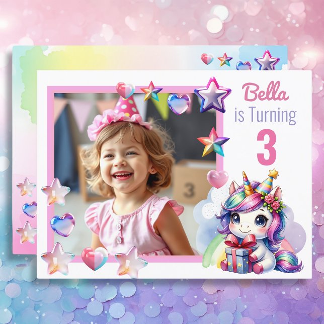 Personalised Unicorn and Photo Girl's Birthday Postcard (Creator Uploaded)