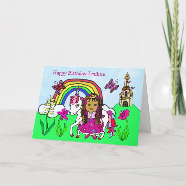 Personalised Unicorn and Princess Birthday Card (Front)