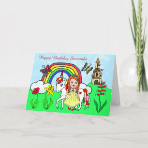 Personalised Unicorn and Princess Birthday Card