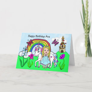Personalised Unicorn and Princess Birthday Card