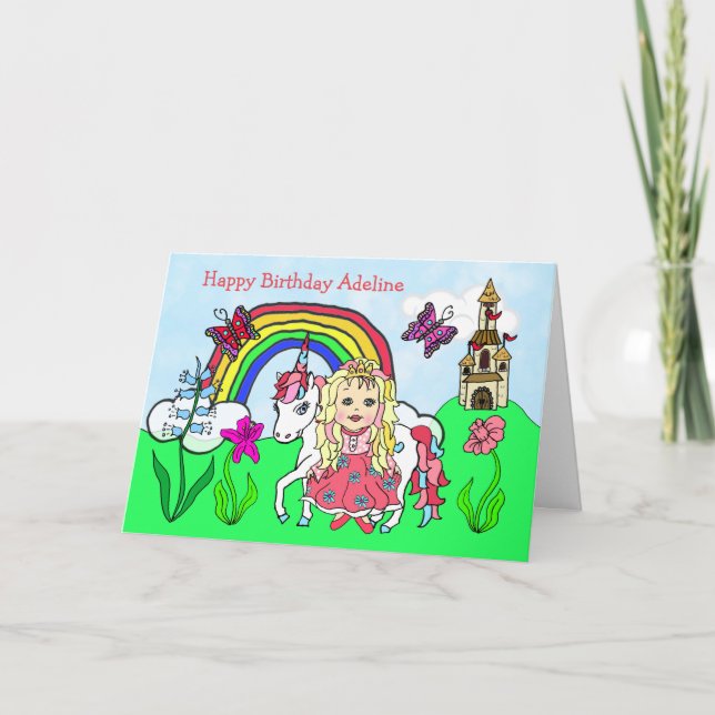 Personalised Unicorn and Princess Birthday Card (Front)