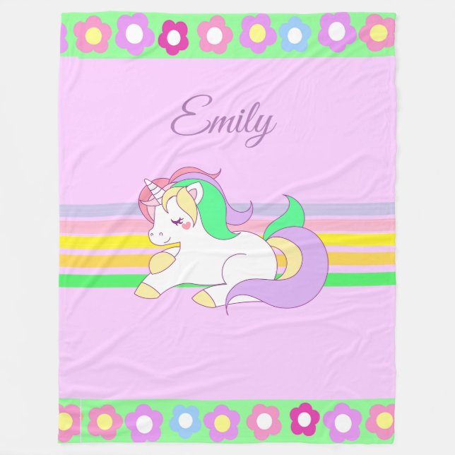 Personalised Unicorn and Rainbow  Purple Blanket (Front)