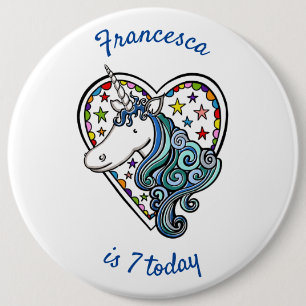 Personalised Unicorn Birthday Age Button Badge