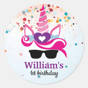 Personalised Unicorn Birthday Classic Round Sticker