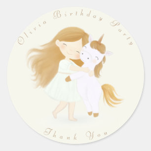 Personalised Unicorn Birthday Party, Baby Shower Classic Round Sticker