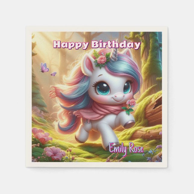 Personalised Unicorn Birthday Party Paper Napkins (Front)