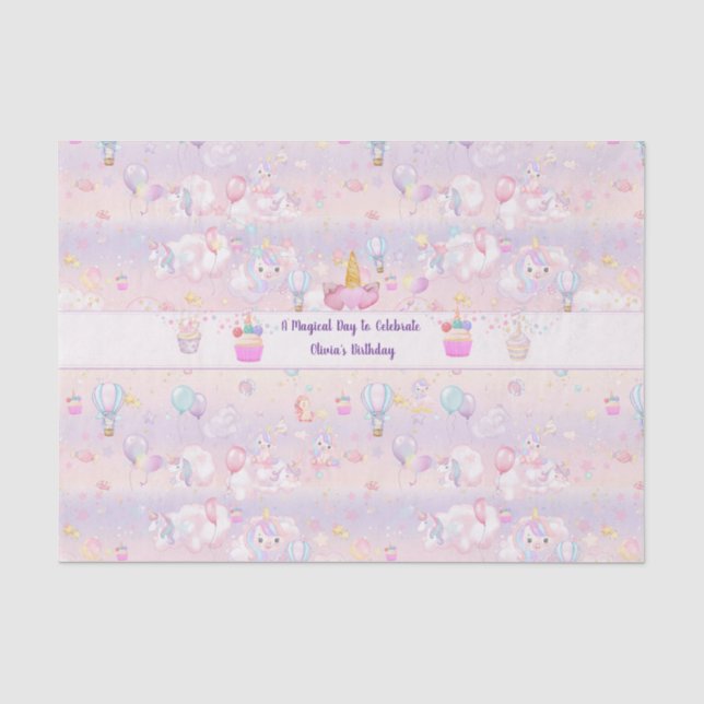 Personalised Unicorn Birthday Party  Tissue Paper (Front)