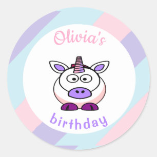 Personalised unicorn birthday pastel colourful classic round sticker