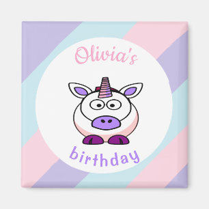 Personalised unicorn birthday pastel colourful magnet