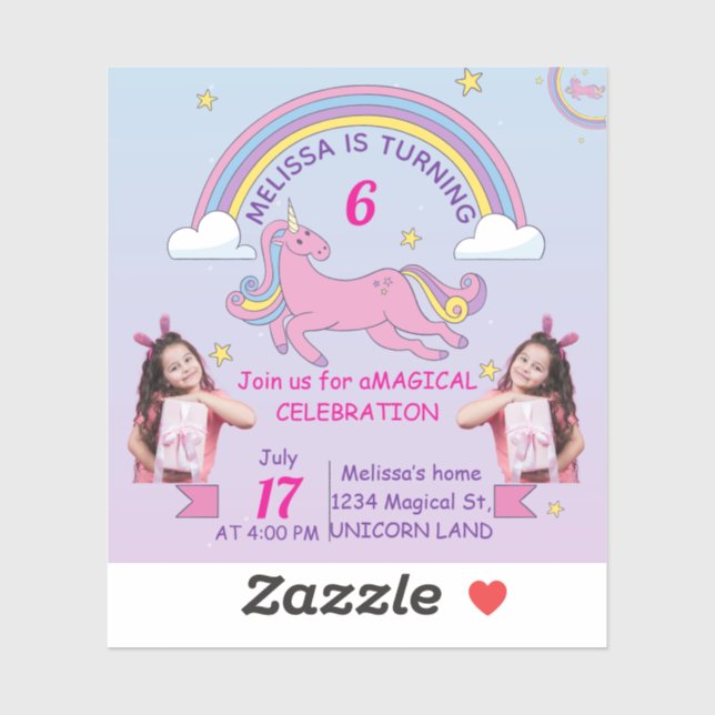 Personalised Unicorn Birthday Sticker for Girls (Sheet)