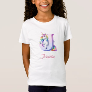 Personalised unicorn birthday t-shirt J letter