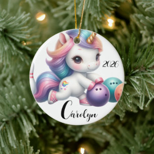 Personalised Unicorn Bowling Ceramic Tree Decoration