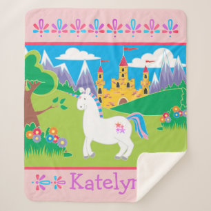 Personalised Unicorn Castle Sherpa Blanket