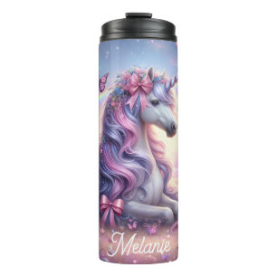 Personalised Unicorn Coquette Butterfly Pink Bows Thermal Tumbler