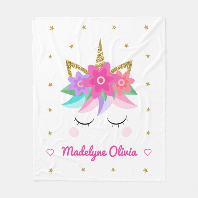 Personalised Unicorn Face Cute Fleece Blanket (Front)
