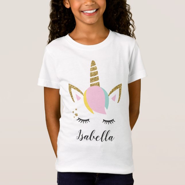 Personalised Unicorn Face with Name T-Shirt (Front)