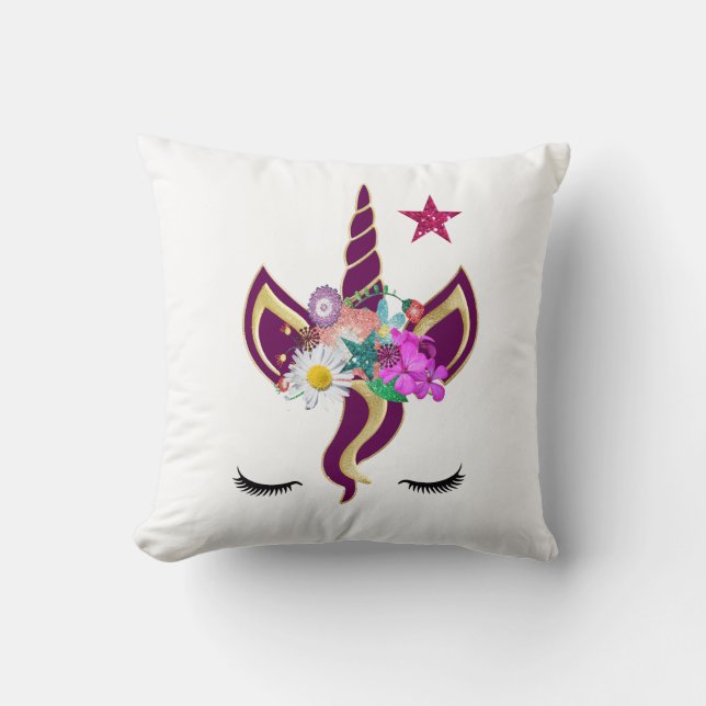 Personalised Unicorn Face with Pony Cushion (Front)