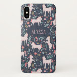 Personalised Unicorn Fields Case-Mate iPhone Case<br><div class="desc">Whimsical pink,  blue and gold unicorn and floral pattern designed by Shelby Allison.</div>