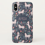 Personalised Unicorn Fields iPhone X Case<br><div class="desc">Whimsical pink,  blue and gold unicorn and floral pattern designed by Shelby Allison.</div>