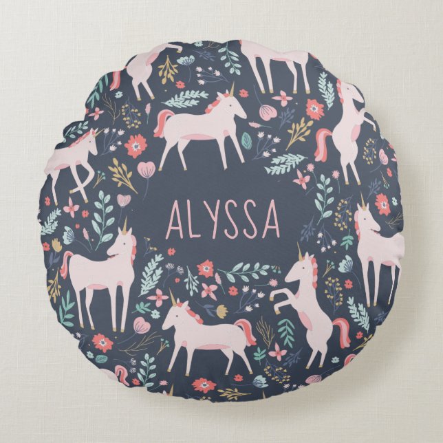 Personalised Unicorn Fields Round Cushion (Front)