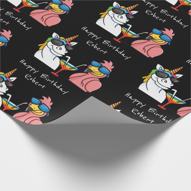 Personalised Unicorn & Flamingo Cocktail Party Wrapping Paper (Corner)
