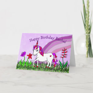 Personalised Unicorn, Flowers, Butterfly Birthday Card