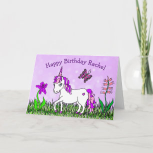 Personalised  Unicorn, Flowers, Butterfly Birthday Card