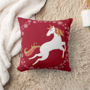 Personalised Unicorn Glitter Snowflakes Christmas Cushion