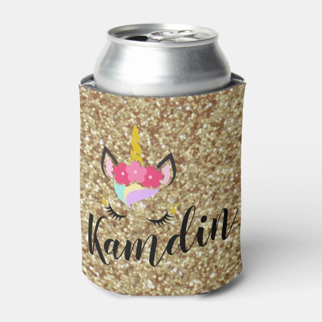 Personalised Unicorn Gold Glitt Koozie Can Holder (Can Front)