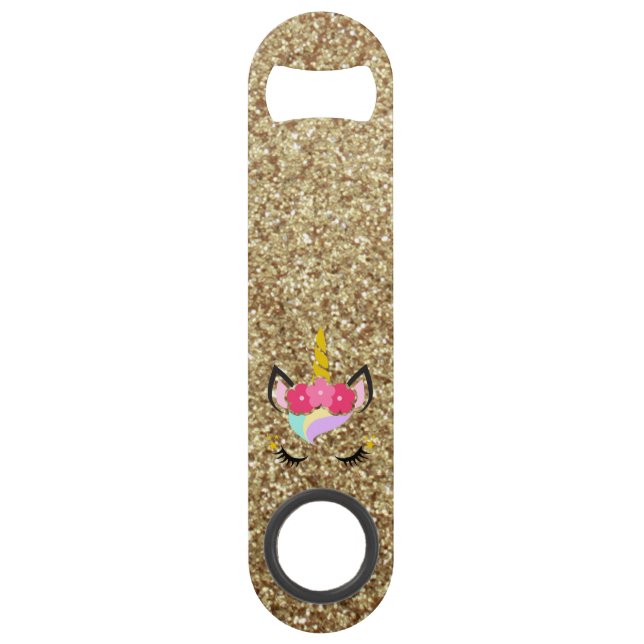 Personalised Unicorn Gold Glitter Bottle Opene (Front)