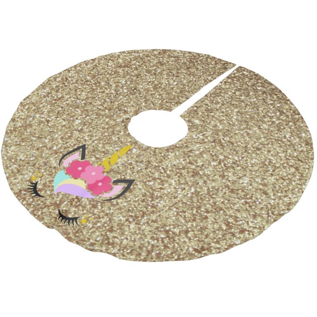 Personalised Unicorn Gold Glitter Tree Skirt (Angled)