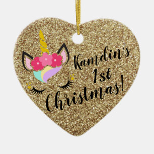 Personalised Unicorn Gold Glitter XMAS Ornament