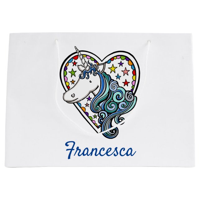 Personalised Unicorn Heart Large Gift Bag (Front)