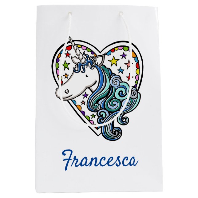 Personalised Unicorn Heart Medium Gift Bag (Front)