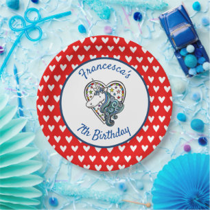 Personalised Unicorn Heart Paper Plate