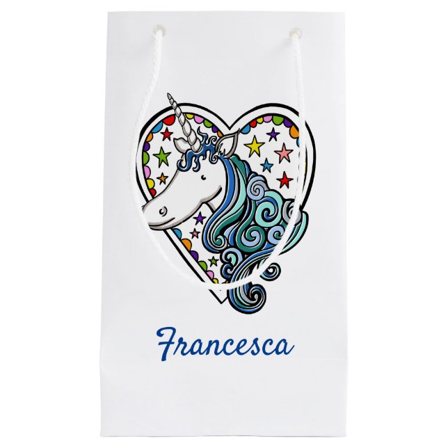 Personalised Unicorn Heart Small Gift Bag (Front)