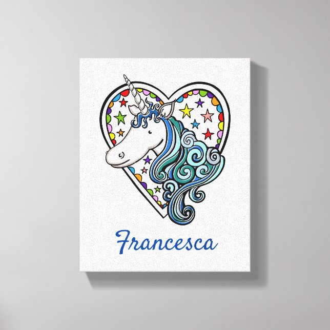 Personalised Unicorn Heart Stretched Canvas Print (Front)