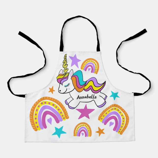 Personalised Unicorn Hearts Stars Rainbows Apron (Front)
